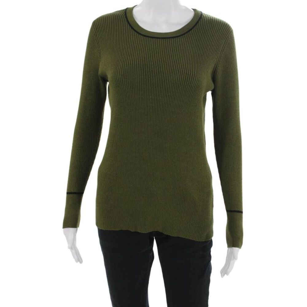 Metric Knits Women Pullover Sweater Green Crew Neck Long Sleeve Size M